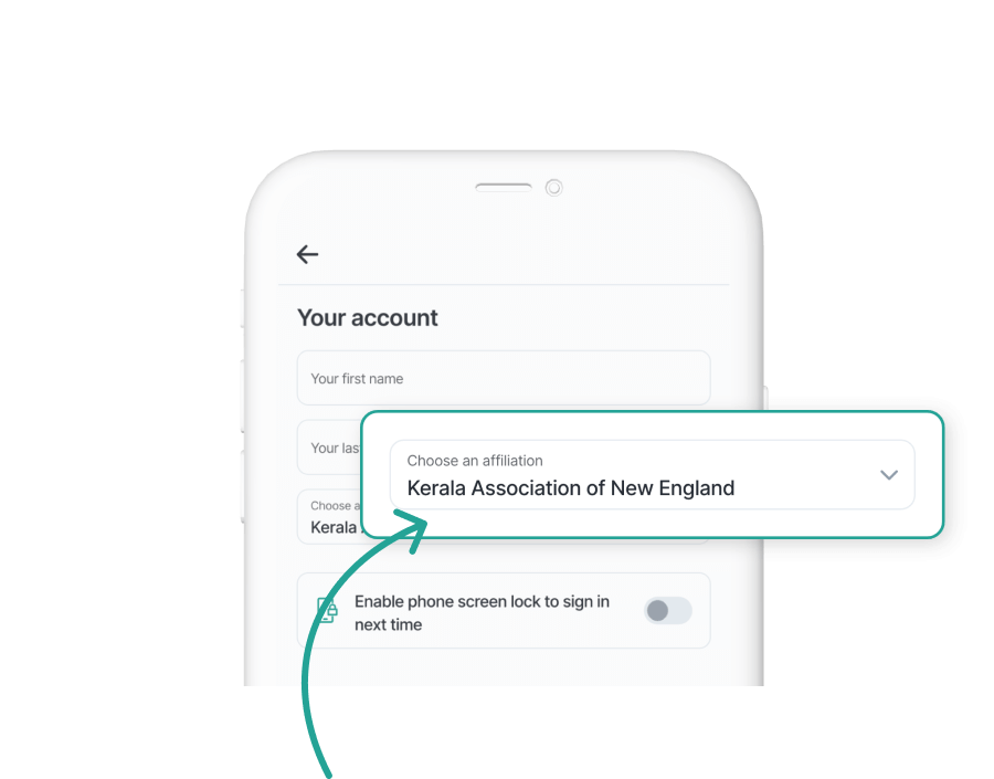 Selecting an affiliation in the Maia app